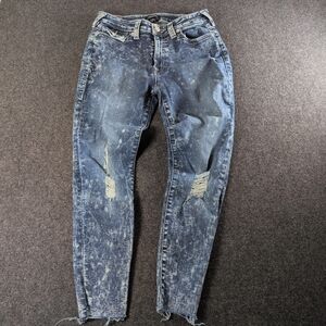 True Religion Mid Rise Distressed Blue Jeans